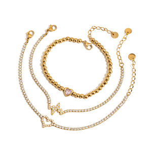 Pulsera de Cadena con Diseño de Corazón y Lazo, con Circonitas Doradas, Joyería de Regalo - Product Image 1