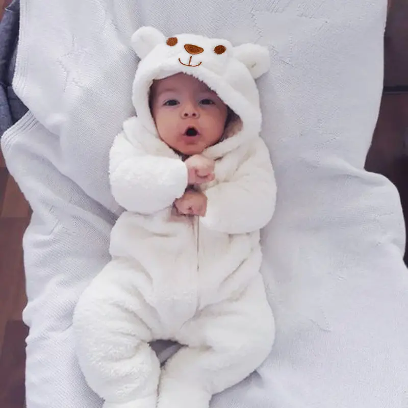 2022 New Cute Newborn Baby Boy Girl Clothes Long Sleeve Hooded Bear Zipper Baby Romper Clothes Autumn Winter Wear 0-18M