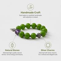 Gelang Meditasi Yoga Motif Bunga Hijau Diameter 16mm Bulat Berbahan Kaca Liuli Buatan Tangan Grosir untuk Hadiah Wanita