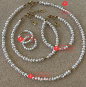 Nuevo y Moderno Collar y Aretes de Cuentas de Perlas Naturales y Pulsera de Perlas en Acero Inoxidable Chapado en Oro de 18K - Product Image 5