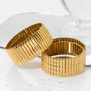 ODM Trendy 30mm Stainless Steel Elastic Metal Wide Bracelet Bangle Gold Silver 18K PVD Plated Jewelry
