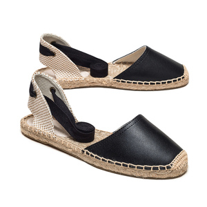 <span class=keywords><strong>Sandalias</strong></span> Planas <span class=keywords><strong>de</strong></span> Verano para Mujer, Estilo Elegante, <span class=keywords><strong>de</strong></span> Cuero Negro, con Cordones en el <span class=keywords><strong>Tobillo</strong></span> y Suela <span class=keywords><strong>de</strong></span> Yute Tejido - Product Image 6