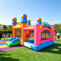 Château gonflable arc-en-ciel pour enfants, parc d'attractions pour enfants, château gonflable avec toboggan et fosse à balles pour enfants