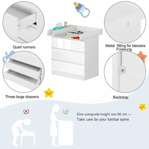 <span class=keywords><strong>Table</strong></span> à <span class=keywords><strong>langer</strong></span> moderne 2-en-1 blanche brillante pour bébé et enfant, avec unité à <span class=keywords><strong>langer</strong></span>, 3 tiroirs et dispositif anti-renversement, MOQ 100 - Product Image 4