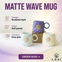 Mug en céramique LEXI avec médaillon doré, anse annulaire ronde, corps ondulé, trois tons pastel, vente en gros, pour la maison, le café, le bureau, le thé, cadeau, décoration