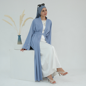 Loriya XXL Modeste vêtements islamiques pour femmes Nida lune broderie ouverte Abaya été Cardigan <span class=keywords><strong>Kimono</strong></span> par fabricant en gros - Product Image 3