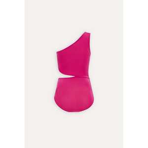 Body de nailon fucsia con detalles de ventana, manga corta, estampado, estilo sexy de verano, largo por encima de la rodilla, con borlas decorativas y técnica de lavado. - Product Image 1