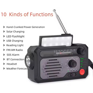 Radio Solar Multifunción de Emergencia con Bluetooth, FM/AM, Manivela para Generación de Energía, Linterna, Pronóstico del Tiempo, SOS, Banco de Energía para Exteriores - Product Image 2