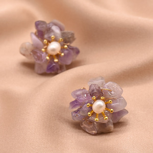 Boucles d'oreilles pendantes en perles d'eau douce en forme de fleur, avec finition plaquée or, style bohème ethnique pour femmes - Product Image 1
