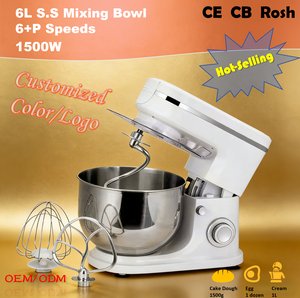 Batteur à œufs en acier inoxydable 6L, 6 vitesses, bol mélangeur, certifié sécurité, personnalisable, usage domestique, 1500W, engrenage planétaire - Product Image 2