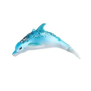 新产品节日摆件悬挂节日装饰玻璃蓝色海豚圣诞树摆件环保