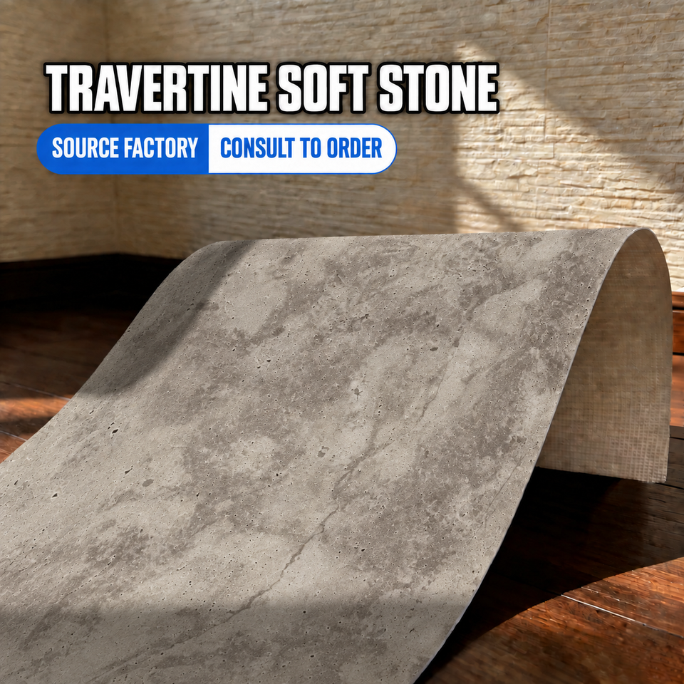 School Cladding 3D Textured Cave Travertine MCM Flexible Stone Sheets Weather Resistant ...