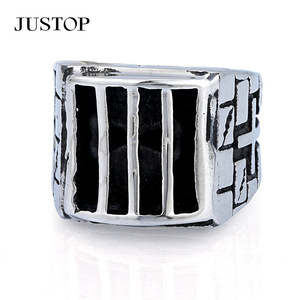 Bague géométrique punk en alliage pour homme JUSTOP, plaqué argent antique, bijoux de mode, à porter au quotidien, cadeau - Product Image 1