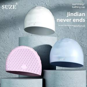 Gorro <span class=keywords><strong>de</strong></span> natación <span class=keywords><strong>de</strong></span> silicona unisex, resistente al agua, pelo largo sin estirar, diseño <span class=keywords><strong>de</strong></span> gota <span class=keywords><strong>de</strong></span> agua <span class=keywords><strong>de</strong></span> Color sólido para mujeres y nadadores adultos - Product Image 1