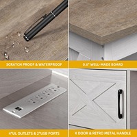 Soporte de TV de Madera Blanco Estilo Rústico para TV de 75 Pulgadas, Centro de Entretenimiento con Luz LED, Tomas de Corriente y Gabinetes de Almacenamiento