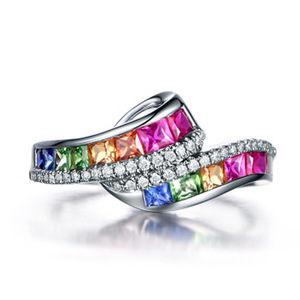 Anello con fascia in pietre preziose colorate per donna, elegante regalo di anniversario, gioiello da dito - Product Image 4