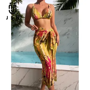 JSN Pakaian Renang Seksi Seksi Seksi Wanita Cantik Dalam Pakaian Renang Set Bikini 3 Potong Baju Renang dengan Penutup