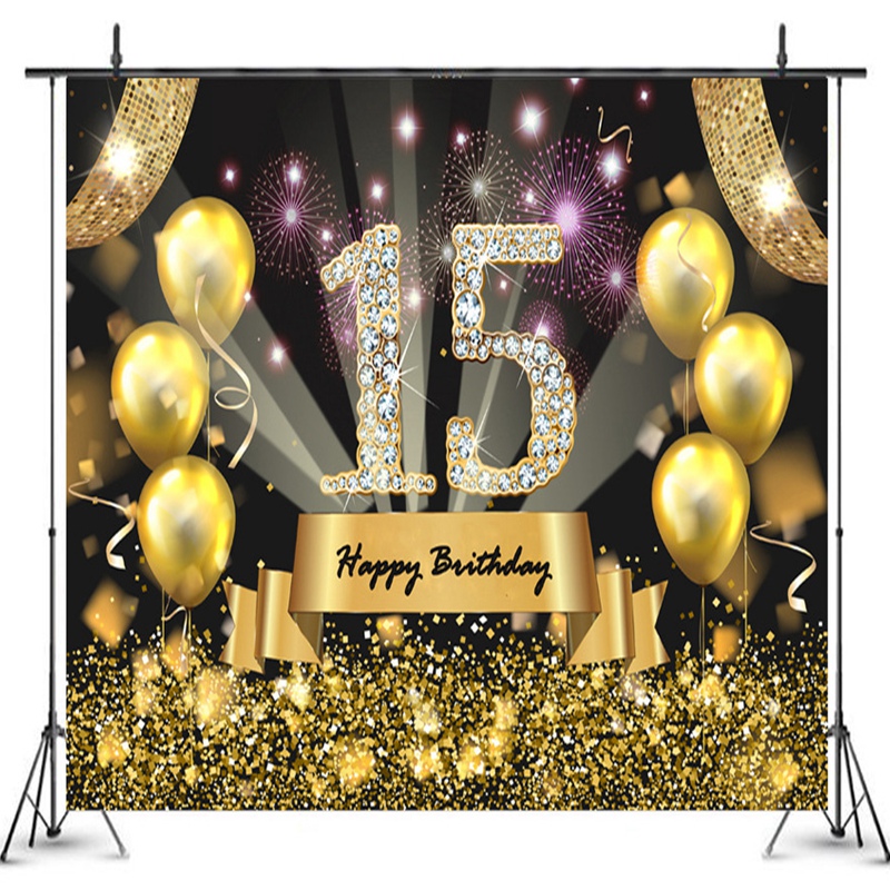 С Днем Рождения фон баннер черный золотистый воздушный шарик в знак фотобумажный фон для 15th 20th 30th 40th 50th День Рождения Декор