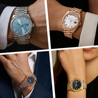 Reloj de Cuarzo para Hombre, Reloj de Cuarzo de Lujo, Parte Trasera de Acero Inoxidable, Resistente al Agua 1 ATM, Movimiento Japonés, Delgado, con Piedras