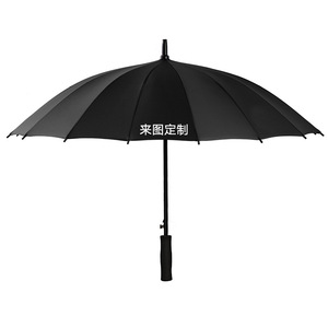 Parapluie publicitaire personnalisé avec logo, manche long, pour le golf, à tige droite, en vinyle noir, ouverture automatique - Product Image 1