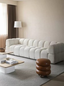 Ensemble de salon beige confortable en forme de L, canapé modulaire design nuage, style nordique - Product Image 3