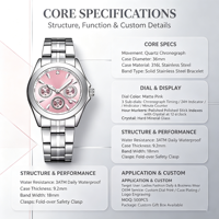 Montre à quartz de luxe pour femme, personnalisée OEM, style dessin animé, boîtier en alliage, bracelet en acier inoxydable, étanche 3ATM, mouvement japonais, style professionnel