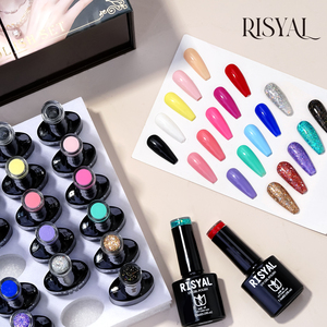 Ensemble de <span class=keywords><strong>vernis</strong></span> à ongles en gel RISYAL HEMA FREE 7,3 ml, manucure complète, couleur unie rose pailletée, <span class=keywords><strong>vernis</strong></span> à ongles en gel UV LED à retirer par trempage - Product Image 3