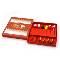 4/6 Stuks Cartoon Kerstcadeau 304 Roestvrij Staal Metalen Bestek 304 Zilverwerk Gouden Lepel Set Box Koffie Lepel Vork