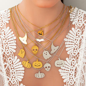 Collar de Acero Inoxidable con Temática de Halloween, Colgante de Calabaza, Fantasma y Calavera, Joyería para Fiestas, Chapado en Oro de 18K, Collares con Dijes de Dibujos Animados - Product Image 1