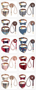Venta al por mayor de bandanas y collares ajustables clásicos a cuadros para perros con lazo para cachorros y gatos, conjunto de correa y collar para perros - Product Image 4