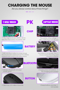 Customized T-WOLF X2 Dual-mode 2.4G <strong>Bluetooth</strong> Silver Ultra Slim Charging Silent Black <strong>Mouse</strong> <strong>Tablet</strong> Universal Gaming Office <strong>Mouse</strong> - Product Image 4