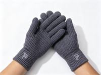 Gants en tricot jacquard acrylique/coton, chauds, doux, gris chiné, broderie logo, qualité supérieure pour les sports d'hiver, les activités de plein air et le quotidien