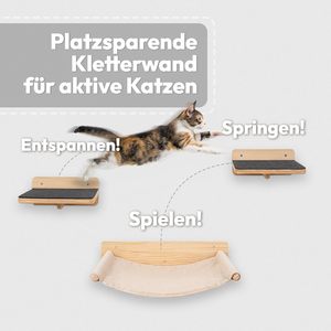 Ensemble de hamac mural pour chat - 1 hamac et 2 plateformes en bois massif et mobilier mural en sisal pour chat pour grimper sur les murs - Product Image 4