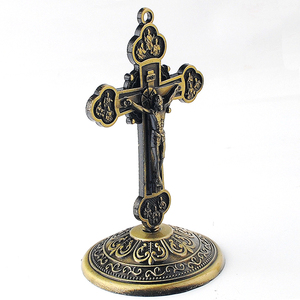 Estatua de Metal chapada en bronce antiguo de 5x8,6 cm, estatua de Jesús, crisol de pie católica, BZR21543 - Product Image 3