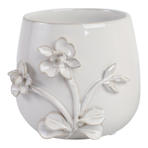 Vaso in ceramica con decorazioni floreali scolpite per uso interno ed esterno, vaso bianco per decorazioni domestiche - Product Image 1