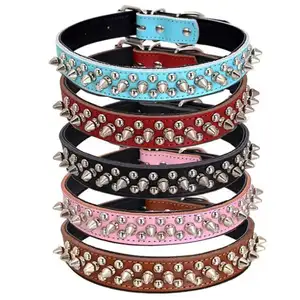 ขายส่งผู้ผลิตปรับสุนัขจริงแยกหนัง Studded Pet สุนัข Collar