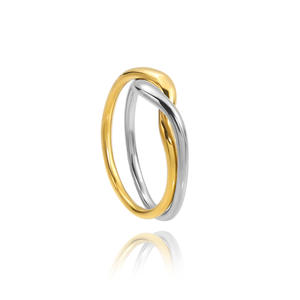 แหวนคู่สแตนเลสสตีล YF6252 ชุบทอง 18k สองสี ดีไซน์เรียบง่าย วงแหวนคู่แบบพันเกลียว - Product Image 2
