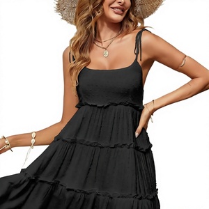 Black Spaghetti <b>Strap</b> Midi <b>Dress</b> Swiss Dot Cami <b>Dress</b> Ruffle Tiered Pleated Summer Casual <b>Dress</b> - Product Image 4