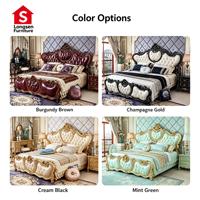 Lit King Size en Bois Massif de Style Européen, Tête de Lit Sculptée en Cuir Véritable, Ensemble de Meubles de Chambre pour Villa et Hôtel