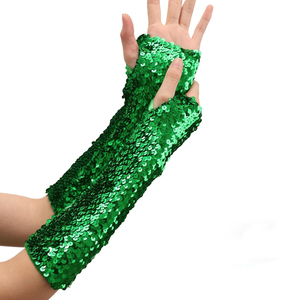 Guantes Largos de Fiesta para Mujer, Guantes de Ópera hasta el Codo, Color Verde Irlandés, para Baile, Fiestas Rave, con Lentejuelas, sin Dedos - Product Image 5