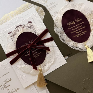 Luxury <b>Handmade</b> Lace Wedding Invitation Card Vintage Elegant Custom Printed Letterpress Embossed Offset <b>Paper</b> - Product Image 5