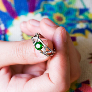 Openwork Leaf Green <b>Stone</b> <b>Ring</b> for Women Elegant Botanical Fashion Finger Jewelry - Product Image 2