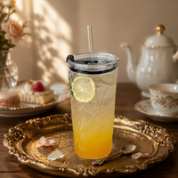 Gobelet en verre borosilicate soufflé à la main 740 ml grande capacité pour thé au lait et café, couleur unie, simple paroi, avec couvercle et paille