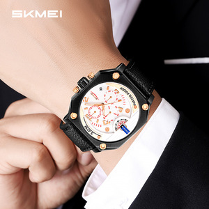 Skmei Men's Quartz Watch Large Dial Chronograph Water Resistant Sports Wristwatch Luminous Date Display Black Leather Band - Product Image 2
