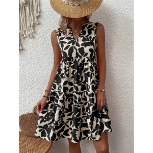 Vestido sin mangas con cuello en V para <span class=keywords><strong>mujer</strong></span>, moda bohemia, holgado, con estampado floral, vestido corto informal bohemio - Product Image 5