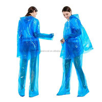 Großhandel Blauer PE-Regenanzug Transparenter Wasserdichter Regenmantel Poncho-Set Plastik PE Einweg-Regenmantel