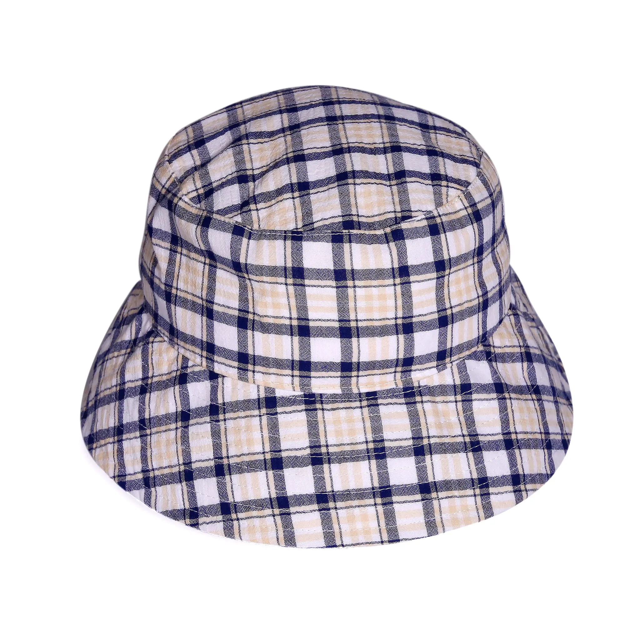 Oem Wholesale Design Soft Cotton Summer Sun Plain Plaid Checked Fishing Bucket Caps Hats