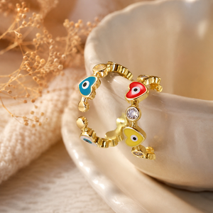 Anello Aperto Regolabile con Simbolo Classico dell'Occhio Turco per Donne - Product Image 6