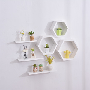 Wooden <b>Wall</b> Mounted Shelf Hexagonal Floating Partition <b>Storage</b> Rack For Living Room <b>Wall</b> Decoration - Product Image 2