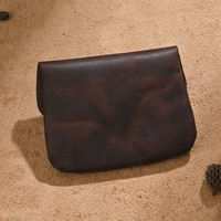Dompet Koin Mini Kulit Crazy Horse Vintage Organizer Ringkas Ultra-tipis Jahitan Tangan Penutup Terbuka Unisex untuk Penggunaan Sehari-hari